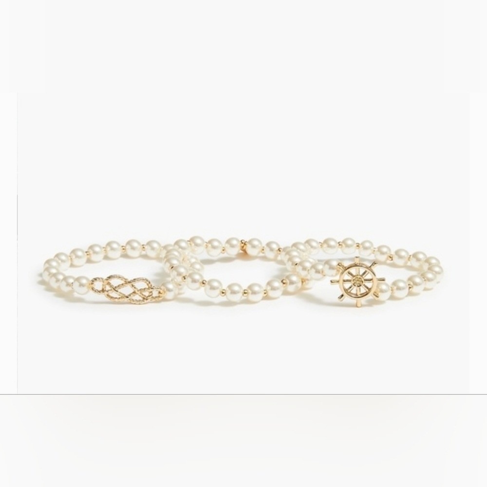 J. Crew Pearl Bracelet Set‎ Nautical Charm Gold Tone Elegant Jewelry - Picture 2 of 6